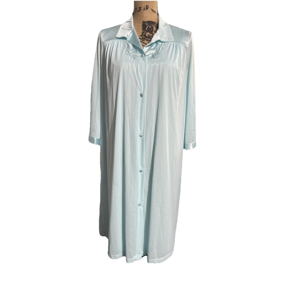 Vanity Fair Vintage Nightgown And Robe buttons Front Pockets Size Small Blue